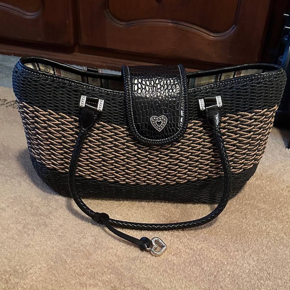 Brighton Black and Tan Woven Shoulder Bag